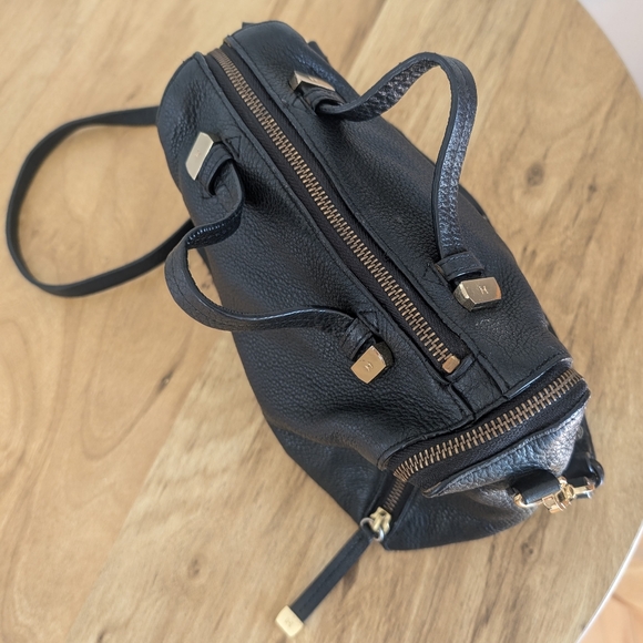 Halston Heritage Baby Pebbled Satchel Bag - Black Leather with Gold Accents - Picture 10 of 16